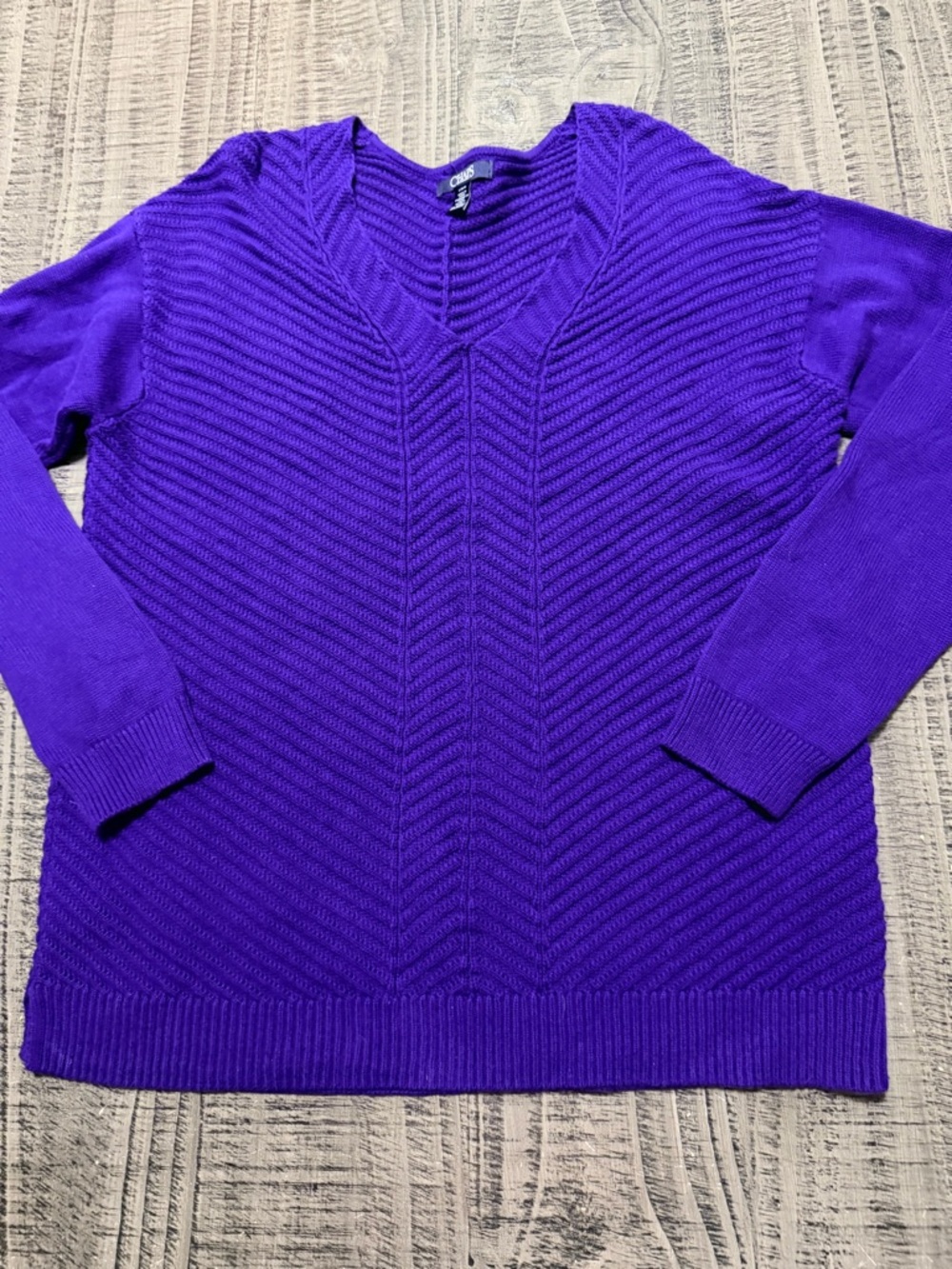 Chaps Purple V‑Neck Textured Sweater